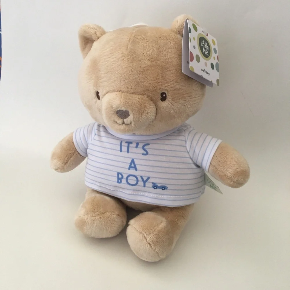 Plush Bear Baby Gift - Beige Bear with Blue “It's A Boy' Shirt” NEW | Little Me